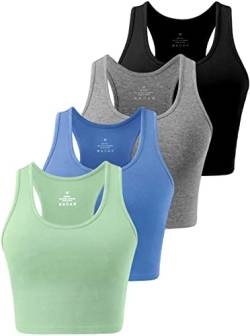 Star Vibe 4 Stücke Sport Crop Top Set Damen Basic Sporttop Tanktops Frauen Yoga Sport Top Damen Fitness Black/Dark Grey/Blue/Cyan L von Star Vibe