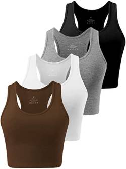 Star Vibe 4 Stücke Sport Crop Top Set Damen Basic Sporttop Tanktops Frauen Yoga Sport Top Damen Fitness Black/Dark Grey/White/Coffee L von Star Vibe