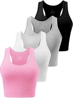 Star Vibe 4 Stücke Sport Crop Top Set Damen Basic Sporttop Tanktops Frauen Yoga Sport Top Damen Fitness Black/Light Grey/White/Pink L von Star Vibe