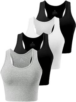 Star Vibe 4 Stücke Sport Crop Top Set Damen Basic Sporttop Tanktops Frauen Yoga Sport Top Damen Fitness Black/White/Black/Light Grey L von Star Vibe