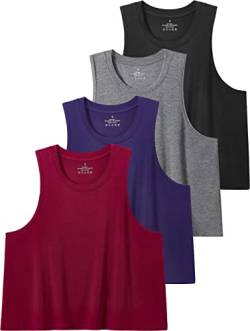 Star Vibe 4 Stücke Tank Top Crop Damen Gym Shirt Sport Crop Top Damen Fitness Tanktops & Träger-Tops Für Damen Black/Grey/Navy Blue/Wine Red XL von Star Vibe