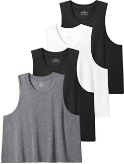 Star Vibe 4 Stücke Tank Top Crop Damen Gym Shirt Sport Crop Top Damen Fitness Tanktops & Träger-Tops Für Damen Black/White/Black/Grey L von Star Vibe