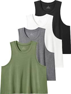 Star Vibe 4 Stücke Tank Top Crop Damen Gym Shirt Sport Crop Top Damen Fitness Tanktops & Träger-Tops Für Damen Black/White/Grey/Army Green M von Star Vibe