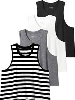 Star Vibe 4 Stücke Tank Top Crop Damen Gym Shirt Sport Crop Top Damen Fitness Tanktops & Träger-Tops Für Damen Black/White/Grey/Black Stripe L von Star Vibe