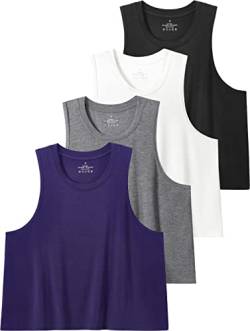 Star Vibe 4 Stücke Tank Top Crop Damen Gym Shirt Sport Crop Top Damen Fitness Tanktops & Träger-Tops Für Damen Black/White/Grey/Navy Blue M von Star Vibe