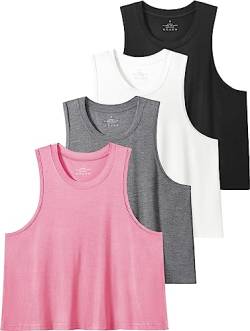 Star Vibe 4 Stücke Tank Top Crop Damen Gym Shirt Sport Crop Top Damen Fitness Tanktops & Träger-Tops Für Damen Black/White/Grey/Pink L von Star Vibe