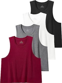 Star Vibe 4 Stücke Tank Top Crop Damen Gym Shirt Sport Crop Top Damen Fitness Tanktops & Träger-Tops Für Damen Black/White/Grey/Wine Red S von Star Vibe