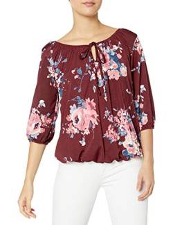 Star Vixen Damen 3/4 Sleeve Peasant Top Bluse, Burgunderrot/Floral, X-Groß von Star Vixen