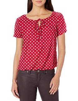 Star Vixen Damen Kurz/Schlitz Ärmel Schlüsselloch-Krawatte Bauer Top Bubble Hem Hemd, Rot/Weiß Punkt, Mittel von Star Vixen