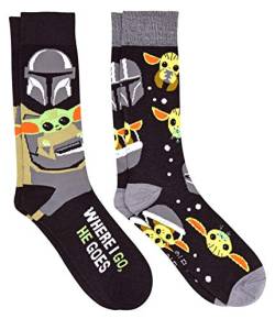Star Wars Baby Yoda and Mando Where I Go He Goes Men's Crew Socks 2 Pair Pack von Star Wars