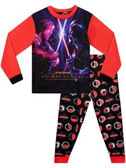 Star Wars Jungen Obi Wan Kenobi Schlafanzug Langärmelige Nachtwäsche für Kinder Rot und Schwarz 104 von Star Wars