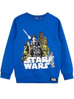 Star Wars Jungen Sweatshirt Darth Vader Chewbacca R2D2 Yoda Pullover Fur Kinder Blau 152 von Star Wars