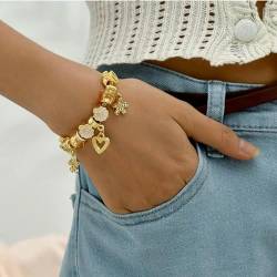 12 Styles Stainless Steel Bangles Trendy Gold Chain Love Heart Crystal Ball Charms Bracelet for Women Jewelry Gift von Star.W