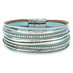 StarAppeal Armband Lederarmband mit Strass, Ketten und Schmuckelementen, Magnetverschluss Silber, Damen Armband (Mint) von StarAppeal