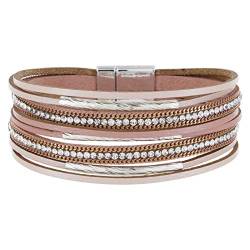 StarAppeal Armband Lederarmband mit Strass, Ketten und Schmuckelementen, Magnetverschluss Silber, Damen Armband (Rosa) von StarAppeal