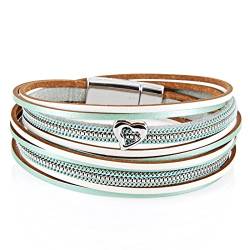 StarAppeal Armband Wickelarmband in Leder mit Herz, Kette und Magnetverschluss Silber, Damen Armband (Mint-Weiß) von StarAppeal