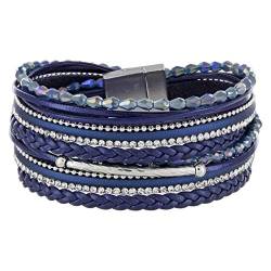 StarAppeal Armband Wickelarmband mit Perlen, Strass, Ketten und Flechtelement, Magnetverschluss Silber Matt, Damen Armband (Blau) von StarAppeal