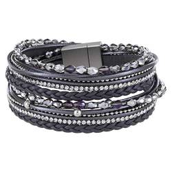 StarAppeal Armband Wickelarmband mit Perlen, Strass, Ketten und Flechtelement, Magnetverschluss Silber Matt, Damen Armband (Grau) von StarAppeal