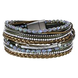 StarAppeal Armband Wickelarmband mit Perlen, Strass, Ketten und Flechtelement, Magnetverschluss Silber Matt, Damen Armband (Grün) von StarAppeal