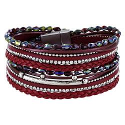 StarAppeal Armband Wickelarmband mit Perlen, Strass, Ketten und Flechtelement, Magnetverschluss Silber Matt, Damen Armband (Rot) von StarAppeal