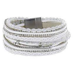 StarAppeal Armband Wickelarmband mit Perlen, Strass, Ketten und Flechtelement, Magnetverschluss Silber Matt, Damen Armband (Weiß) von StarAppeal