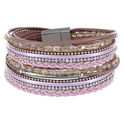 StarAppeal Armband Wickelarmband mit Perlen, Strass, Ketten und Flechtelement , Magnetverschluss Silber Matt, Damen Armband (Rosa) von StarAppeal