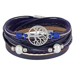 StarAppeal Wickelarmband mit Perlen, Ketten, Flechtelement und Lebensbaum Anhänger, Magnetverschluss Silber, Damen Armband (Blau) von StarAppeal