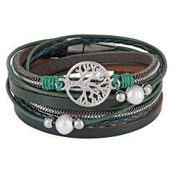 StarAppeal Wickelarmband mit Perlen, Ketten, Flechtelement und Lebensbaum Anhänger, Magnetverschluss Silber, Damen Armband (Grün) von StarAppeal