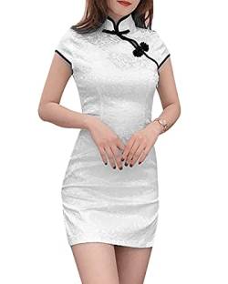 Cheongsam Cheongsam Cheongsam-Kleid, Schalkragen, Wenhua-Kragen, Seitenschlitz, Minikleid - Weiß - Groß von StarDY