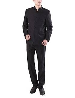 Chinesische Tunika Anzüge Mandarinenkragen formeller schwarzer Anzug Slim Fit Front Knopf japanische Schuluniform Bräutigam Kleid - Schwarz - Groß von StarDY