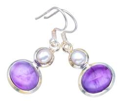 StarGems 925er Sterling Silber Amethyst Einzigartig Handgefertigt Ohrringe 3,18cm Purple S1596 von StarGems