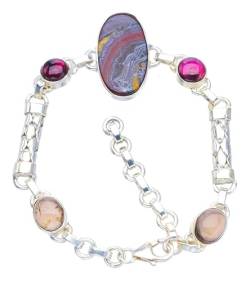 StarGems Natürlich Eisernes Tigerauge&Rauchquarz Und Amethyst Handmade 925 Sterling Silver Armband 6 3/4-8 1/4" F6817 von StarGems