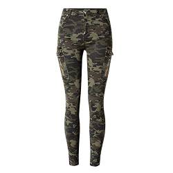 StarTreene Damen Camouflage Hose Skinny Strandhose Cargo Hose mit Taschen Bedruckte Lässige Skinnyhose Slim Fit Army Hosen Streetwear von StarTreene