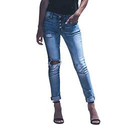 StarTreene Damen Jeans Skinny Stretch Beiläufig Boyfriend Lange Denim Hose Hohe Taille Gerissen Hose Knopfleiste mit Taschen von StarTreene