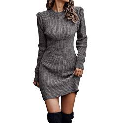 StarTreene Damen Strickkleid elegant Pulloverkleid Rundhals Einfarbig Sweater Freizeitkleider Langarm Sweater Kleid Casual Pullikleid Winterkleid Grau 34 von StarTreene