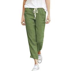 StarTreene Hose Weich Damen Sommer Casual Hosen Loose Fit Linenhose 7/8 Leinenhose Elastischer Bund mit Kordelzug Alltag von StarTreene