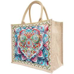 Starnearby DIY Diamond Painting Tasche, 5D Diamant Painting Tragetasche mit Innentasche und Reißverschluss Stofftasche Shopper, Wasserdichtr Einkaufstasche mit 2 Leinwänden (Liebe Mandala) von Starnearby