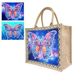 Starnearby DIY Diamond Painting Tasche, 5D Diamant Painting Tragetasche mit Innentasche und Reißverschluss Stofftasche Shopper, Wasserdichtr Einkaufstasche mit 2 Leinwänden (Schmetterling) von Starnearby