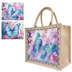 Starnearby DIY Diamond Painting Tasche, 5D Diamant Painting Tragetasche mit Innentasche und Reißverschluss Stofftasche Shopper, Wasserdichtr Einkaufstasche mit 2 Leinwänden (Schmetterling A) von Starnearby