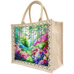 Starnearby DIY Diamond Painting Tasche, 5D Diamant Painting Tragetasche mit Innentasche und Reißverschluss Stofftasche Shopper, Wasserdichtr Einkaufstasche mit 2 Leinwänden (grüner Garten) von Starnearby