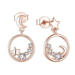 Starnny Ohrstecker Silber 925 Damen Stern Mond Ohrringe Stecker mit 3A Zirkonia Schmuck für Frauen von Starnny