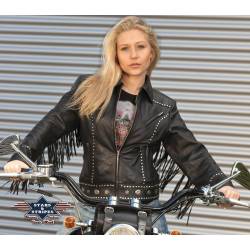 Damen Bikerjacke Lederjacke Fransenjacke Brooklyn" Lammnappa schwarz Stars&Stripes Größe 3XL" von Stars & Stripes