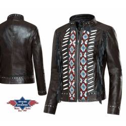 Damen Lammnappa Fransenjacke Lederjacke Acoma" mit Nieten, Glasperlen" von Stars & Stripes