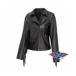 Damen Lederjacke, Fransenjacke Amber", Nappaleder, schwarz M" von Stars & Stripes