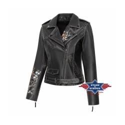 Damen Lederjacke, Fransenjacke Mabel", mit Stickerei, schwarz 3XL" von Stars & Stripes