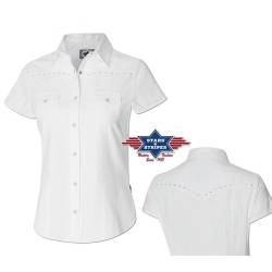 Kurzarm Damen Bluse Westernbluse Amelie" mit Strasssteinen weiss" von Stars & Stripes