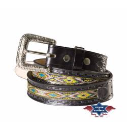Schwarzer Western Gürtel aus robusten Rindsleder mit Indianer Motiven 36 inch von Stars & Stripes