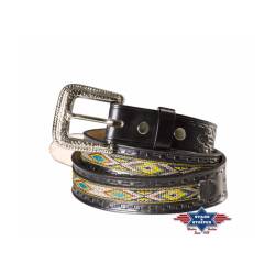 Schwarzer Western Gürtel aus robusten Rindsleder mit Indianer Motiven 44 inch von Stars & Stripes