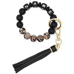 Starsprairie Personalisiertes Armband Schlüsselanhänger Silikon Perlen Elastischer Schlüsselanhänger Armband Armreif Quaste Tragbares Haus Autoschlüssel Ring (Black+Snake) von Starsprairie