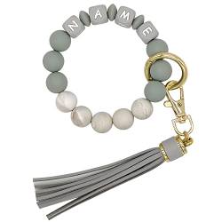 Starsprairie Personalisiertes Armband Schlüsselanhänger Silikon Perlen Elastischer Schlüsselanhänger Armband Armreif Quaste Tragbares Haus Autoschlüssel Ring (Marble) von Starsprairie